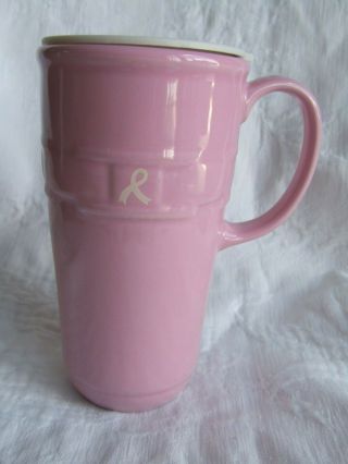 Longaberger Euc Pottery Travel Mug Woven Traditions Pink Horizon Of Hope Nr