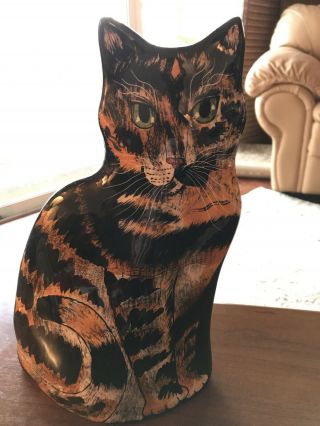 Cats By Nina Lyman Ceramic Cat Flower Vase Tortoiseshell Calico Tabby 11.  5” Tall