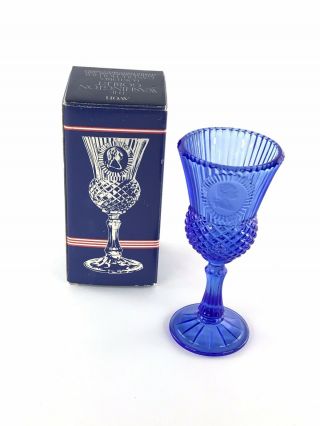 Avon George Washington Blue Cobalt Glass Collectible Goblet W/ Box