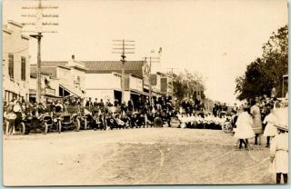 White City,  Kansas Rppc Photo Postcard Street Scene W/ All - Women Band C1910s
