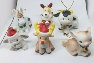 Homco 8922 Christmas Ornaments Set Of 6 Cute Baby Animals Cow Bunny Deer