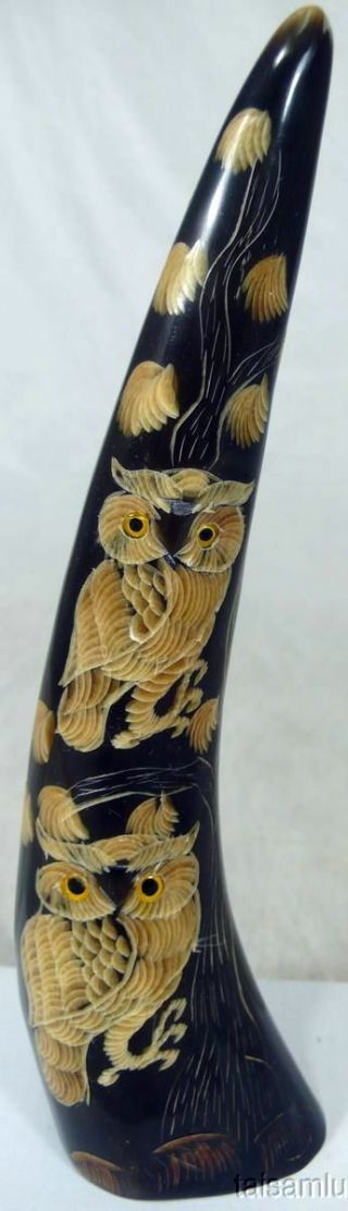Handcrafted Owl Sculpture (statue) Carved Buffalo Black Horn 41