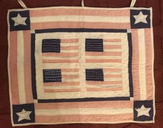 Usa American Flag Hand Made Crafted Quilt Wall Hanging Decorative 20 X 16