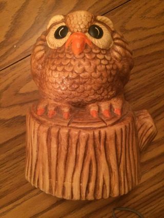 Vintage Owl Pottery Planter 6.  5 “ Wide 7” Tall Plump Little Owl Perched On Stump
