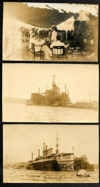 Olongapo Philippines 1912 Rppc 3 Postcards U S S California In Dry Dock,  Liberty