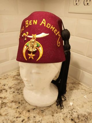 Authentic Moolah Jeweled Shriners Masonic Fez Tassel Hat Embroidered Sewn Logo