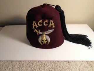 Masonic Shriner,  Acca,  Vintage Dark Red Felt Fez Hat With Black Tassel 1950 