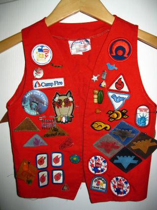 Vintage Camp Fire Girls Red Vest With Patches And Pins