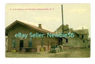Harpursville Ny - D&h Railroad Station & Bordens Creamery - Postcard