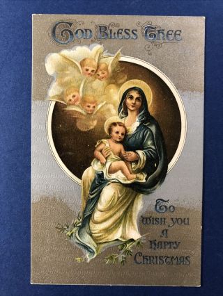8 Christmas Antique Postcards Holy Family Religious Mixture.  Gold / Silver Trim 2