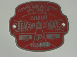 Federal Sign And Signal Model 15a Junior Beacon Ray Replacement Badge