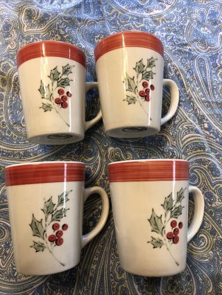 Gibson Christmas Holly Berries 8oz Coffee Mug Tea Cup Set Of 4