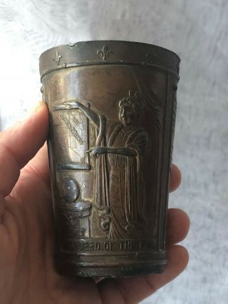 St Louis Worlds Fair 1904 Souvenir Metal Cup Deed Of The Pen Louisiana Purchase