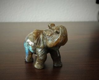 Stone/Mineral Elephant - labradorite with yellow and blue flashes,  carving 2