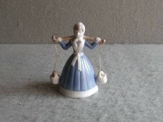 Dutch Milkmaid Lego Bell Vintage 1972 Figurine Bell Blue White Porcelain