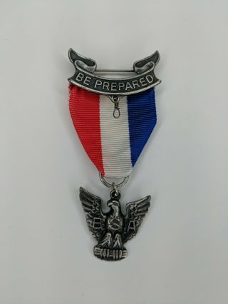 Vintage 70s Boy Scouts " Be Prepared " Eagle Medal W/ Ribbon Bsa