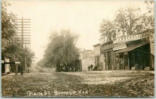1910s Buffalo Kansas Rppc Photo Postcard Main Street / C.  R.  Steele General Store