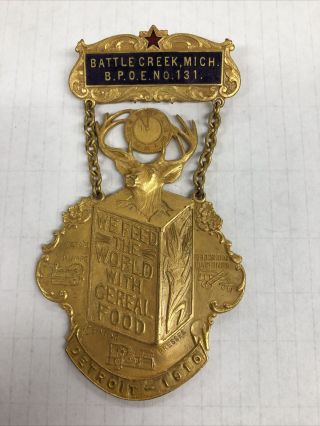 Bpoe Elks Battle Creek Michigan & Detroit 1910 Badge