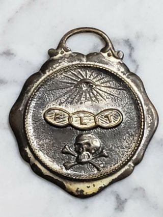 Vintage International Order Odd Fellows Flt Medallion Medal Watch Fob Ioof Skull