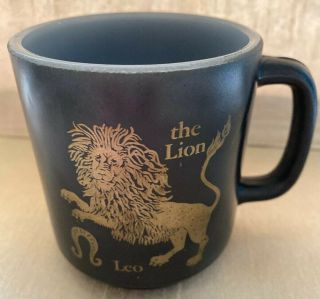 Vintage Leo The Lion Zodiac Mug Black & Gold Glasbake Horoscope Astrology Cup