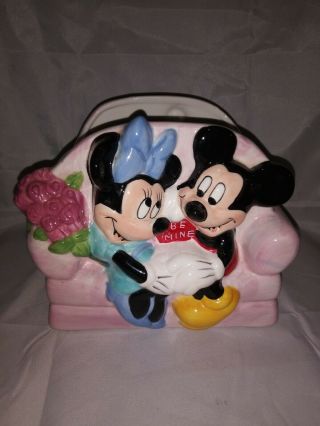 Disney Mickey & Minnie Mouse,  Pluto & Lady Ceramic Planter Be Mine Ftd 2000 Euc