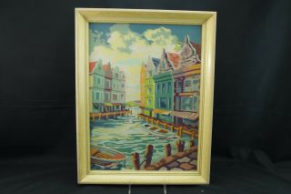 Paint By Number England Seaport Buildongs Scene Glass Framed Vintage