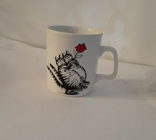 Vintage Kliban Cat Coffee Cup Mug Tango Dancing Red Rose 1979 Made In England