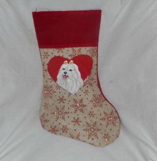 Maltese Dog Hand Painted Christmas Stocking Holiday Decoration