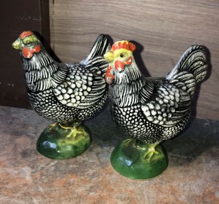 Vintage Ceramic Chickens Hen & Rooster Salt & Pepper Shakers 4 "