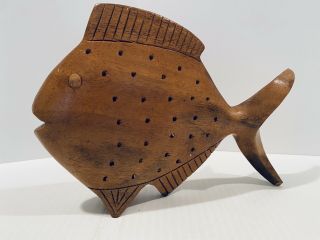 Vintage Wooden Fish Figurine Hand Carved Measures 8” Solid Wood