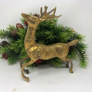 Vintage Brass Reindeer Doe Buck Christmas Decor Large 7 3/4 " Tall