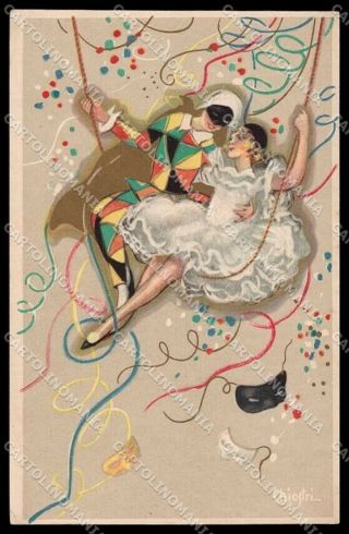 Artist Signed Chiostri Lady Colombine Pierrot Art Deco Ballerini 364 Pc Zg4957