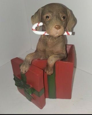 Chocolate Labrador Retriever Lab Puppy Dog Figurine Statue Christmas Candy Cane