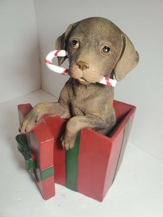 CHOCOLATE LABRADOR RETRIEVER LAB puppy dog Figurine Statue Christmas candy cane 2