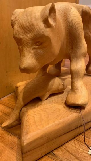 Artist Herbert Arnold Signed Yukon Wood Handcrafted Carved Bear W/ Fish 16 " X 8 "