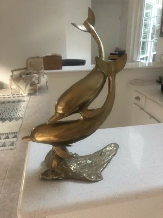 Vintage Brass Dolphin Sculpture Statue Figurine 14.  5 " Heavy