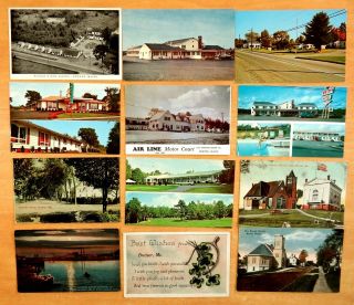 12 Postcards All from BREWER Maine Motels WOLLEY ' S Cabins Holyoke St Eastern Mfg 2