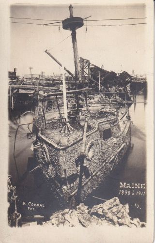 Orig Wwi Rppc Real Photo Postcard Uss Maine Battleship Wreck Captain Signed 829