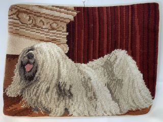 Lhasa Apso Dog Needlepoint Pillowcase Rectangle Velveteen Back W/zipper Rare