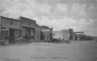 Benson Az East Main Street Horse & Wagons Storefronts Postcard
