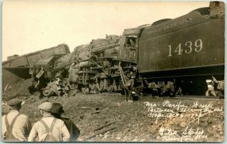 1926 Herington Hope,  Kansas Rppc Photo Postcard Missouri Pacific Rr Train Wreck