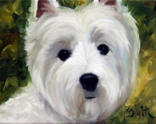 Sparrow Westie West Highland White Terrier Dog Art Oil Painting Print Mssmith