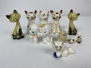 11 Vintage Porcelain Cat Figurines 2.  75 " And Less