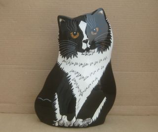 Cats By Nina Lyman Tuxedo Black & White Flower 8 " Vase Signed