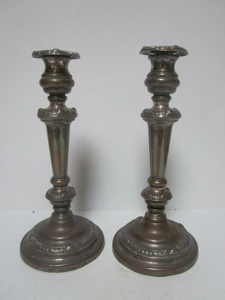 Vintage Pair Silver Over Copper Victorian Style Candlestick Holder W/ Inserts
