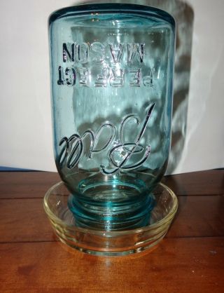 Vintage Glass Chicken Waterer Base 4 1/2 " Wide Blue Glass Ball Canning Jar