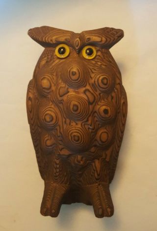 Vintage Mid Century Cryptomeria Carved Wood Horned Owl 6 " (ab1 - 2)