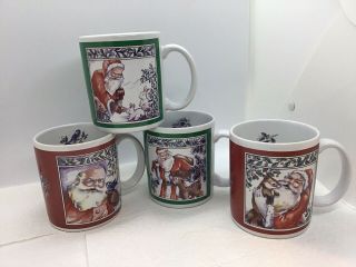 4 Vintage K I C Christmas Cups Santa And Varied Animal Graphics Mugs