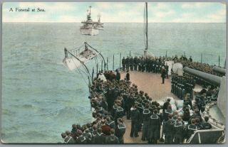 A Funeral At Sea - Great White Fleet Postcard