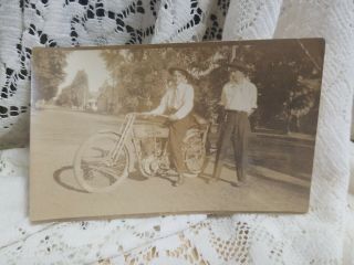 Early 1900s Harley Davidson Motorcycle Photo Postcard